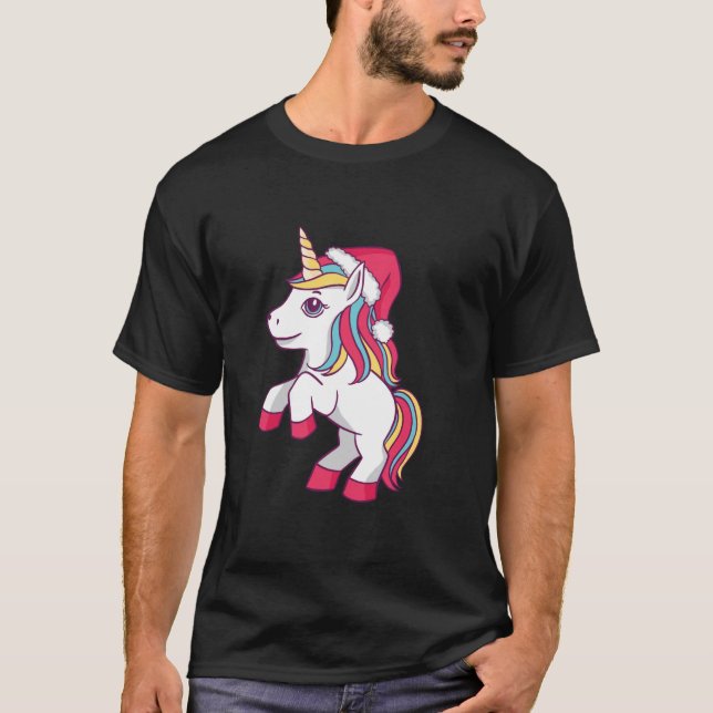 Niedliche Einhorn Weihnachtsmannmütze Weihnachten  T-Shirt (Vorderseite)