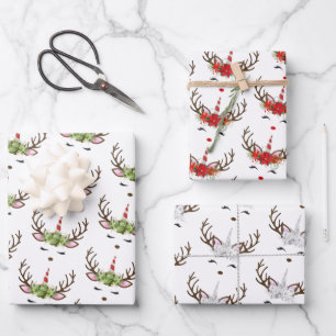 Niedliche Einhorn Weihnachtspatter Rotes Grün Geschenkpapier Set