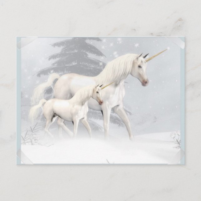 Niedliche Einhörner im Schnee 1 Postkarte (Vorderseite)