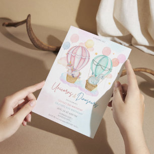 Niedliche Einhörner und Dinosaurier zum Geburtstag Einladung