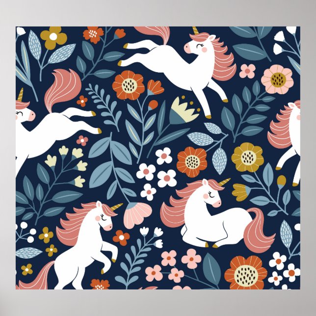 Niedliche Einhörner Vintages Muster Poster (Vorne)