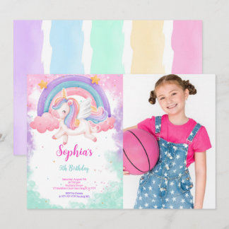 Niedliche Einhornfarbe Foto Einladung