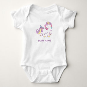 Niedliche Einhornfarbe Personalisiert Baby Strampler