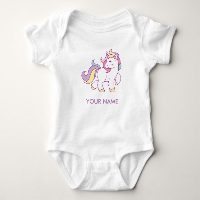 Niedliche Einhornfarbe Personalisiert Baby Strampler (Vorderseite)