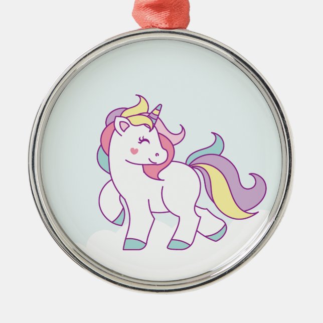 Niedliche Einhornfarbe Personalisiert Ornament Aus Metall (Vorne)