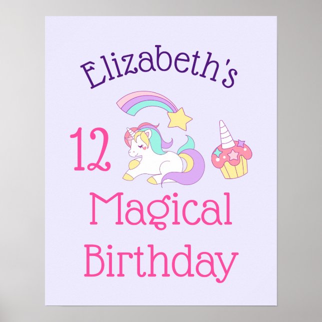 Niedliche Einhornfarben Shooting Star & Cupcake Poster (Vorne)