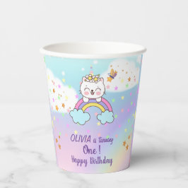 Niedliche Einhornkatze auf Regenbogenstars 1. Gebu Pappbecher