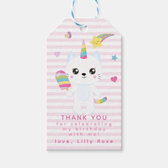 Niedliche Einhornkatze - Geburtstag der Kinder Vie Geschenkanhänger (Vorderseite)