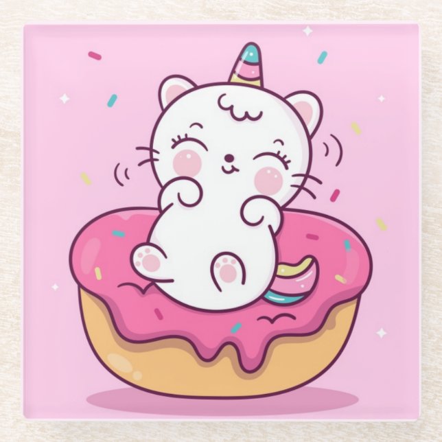 Niedliche Einhornkatze Glasuntersetzer (Vorderseite)