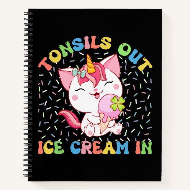 Niedliche Einhornkatze mit Eiscreme | Funny Pub Notizbuch (Vorderseite)