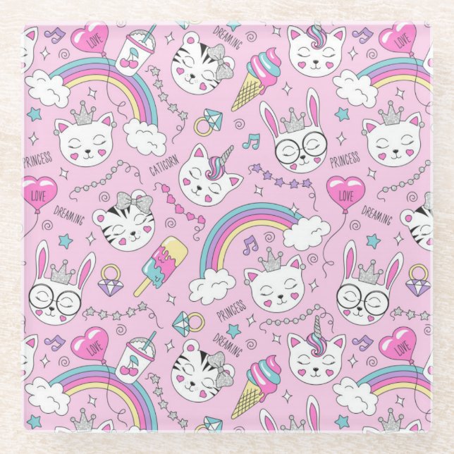 Niedliche Einhornkatzen Glasuntersetzer (Vorderseite)