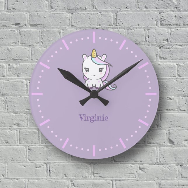 Niedliche Einhornleuchte Lila Wandklemme Runde Wanduhr (Cute Unicorn Purple Wall Clock)