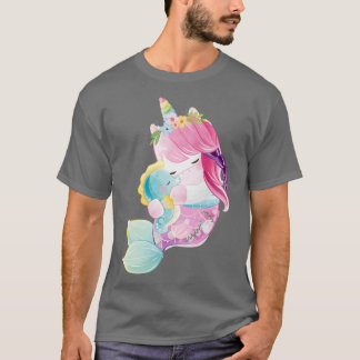 niedliche Einhornmaid mit Aufkleber für Seepferde T-Shirt