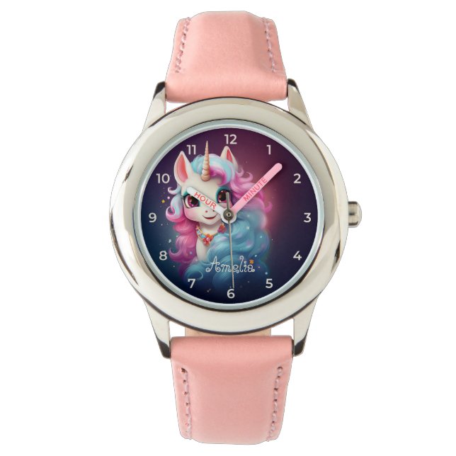 Niedliche Einhornrosa und Lila Illustrationsüberwa Armbanduhr (Vorderseite)
