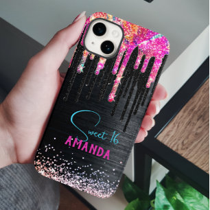 Niedliche Einhornschwarze Glitzer Geburtstagsmonog Case-Mate iPhone 14 Hülle
