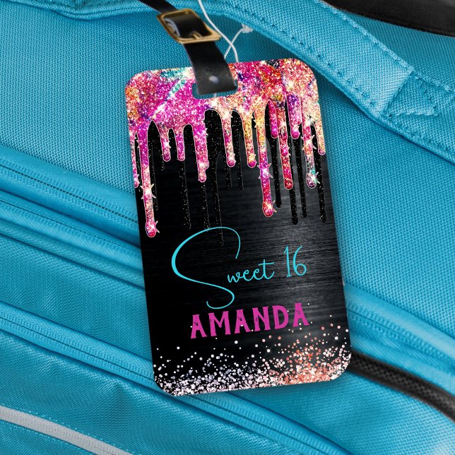 Niedliche Einhornschwarze Glitzer Geburtstagsmonog Gepäckanhänger (Von Creator hochgeladen)