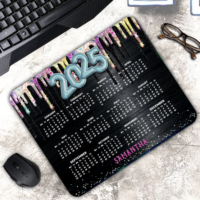 Niedliche Einhornschwarze Glitzer Geburtstagsmonog Mousepad (Von Creator hochgeladen)