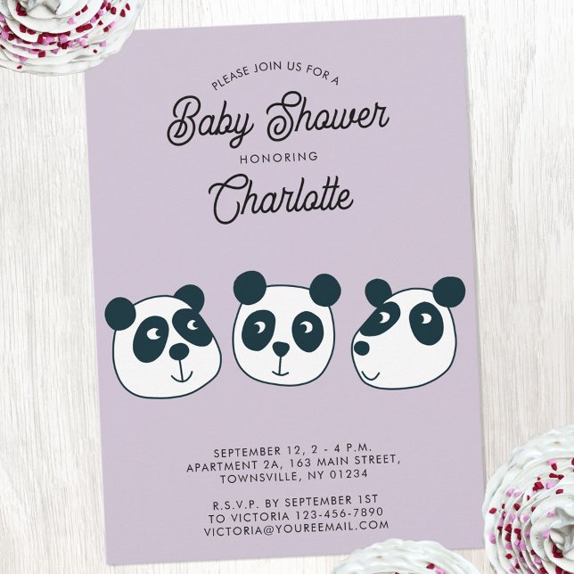 Niedliche Einladung der Babydusche von Riesenpanda (Cute personalized custom text Panda Bear baby shower invitation)