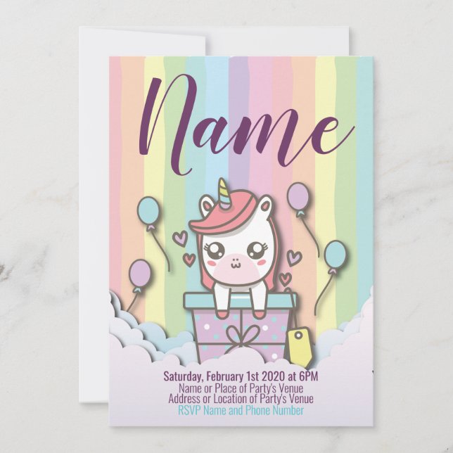 Niedliche Einladung Rainbow Birthday-Vorlage (Vorderseite)