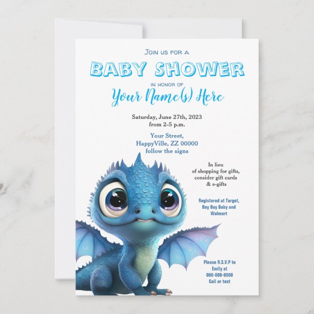 Niedliche Einladung von Baby Dragon Boy Shower (Vorderseite)