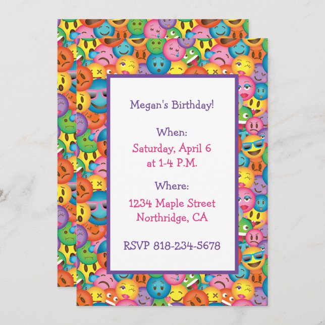 Niedliche Einladung von Emoji Print (Vorne/Hinten)