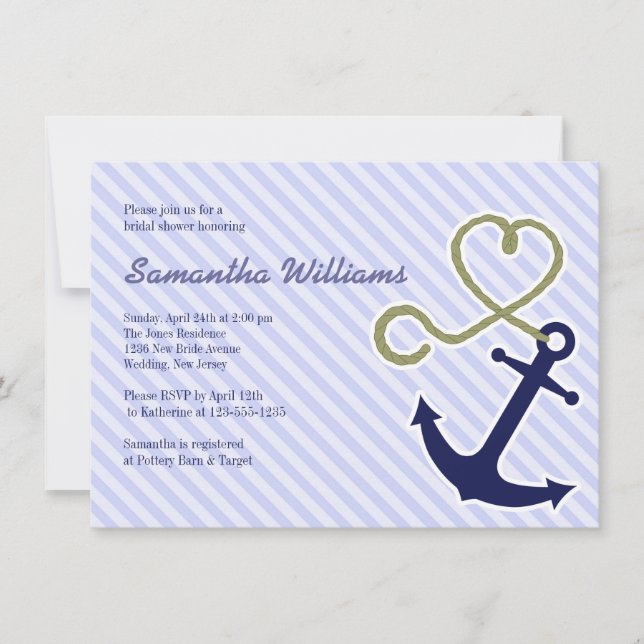 Niedliche Einladungen für Nautical Bridal (Vorderseite)