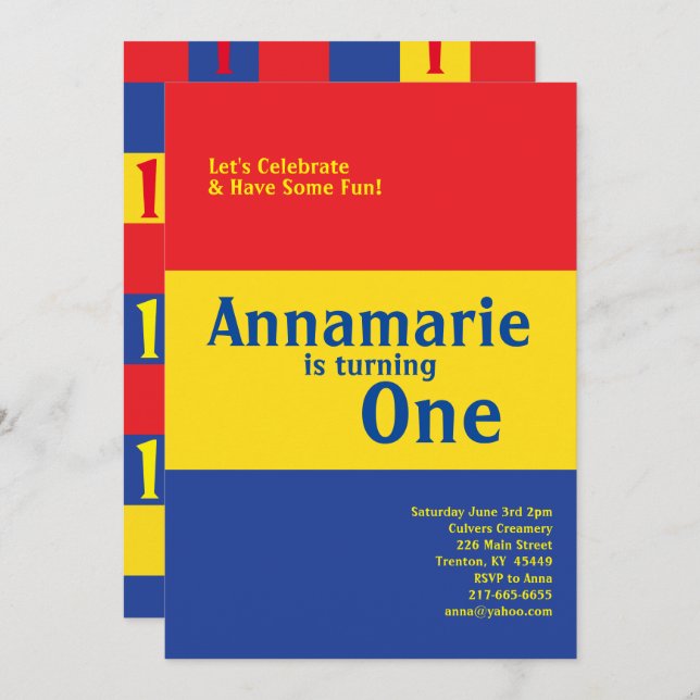 Niedliche Einladungen zum ersten Geburtstag (Vorne/Hinten)