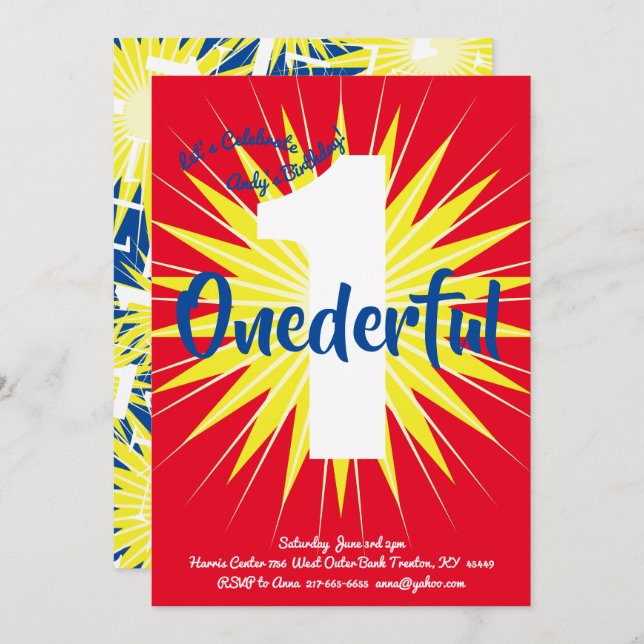 Niedliche Einladungen zum Super Hero 1. Geburtstag (Vorne/Hinten)