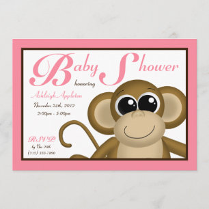 Niedliche Einladungen zur Pink-Babydusche des Affe