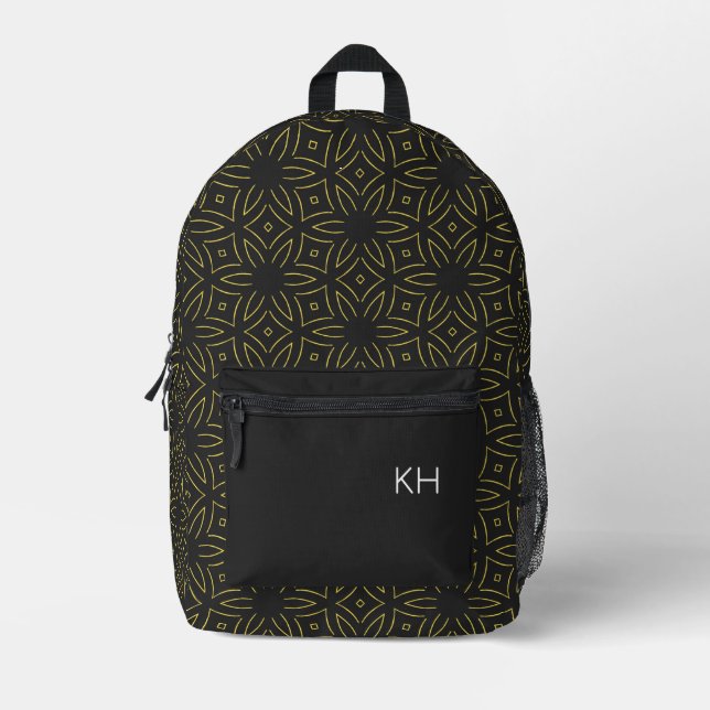 Niedliche Einmalige Schwarz-Gold-Mandala-Monogramm Bedruckter Rucksack (Vorderseite)