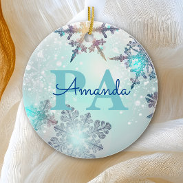 Niedliche Eisblauer Schneeflocken Personalisierter Keramik Ornament
