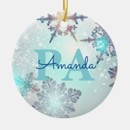 Niedliche Eisblauer Schneeflocken Personalisierter Keramik Ornament
