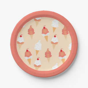 Niedliche Eiscreme Cones Sprinkles Kirschen Pappteller