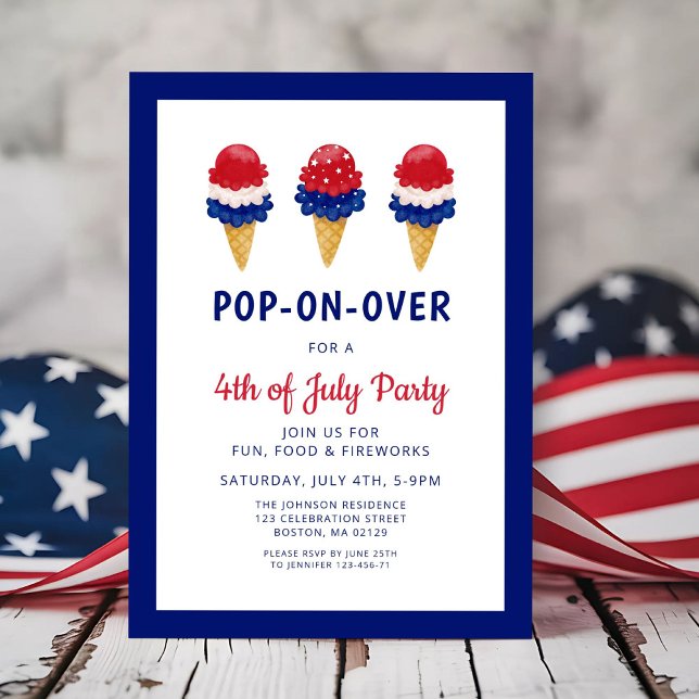 Niedliche Eiscreme, rot, weiß und blau 4. Juli Einladung (Cute Ice Cream Red, White And Blue 4th of July Invitation)