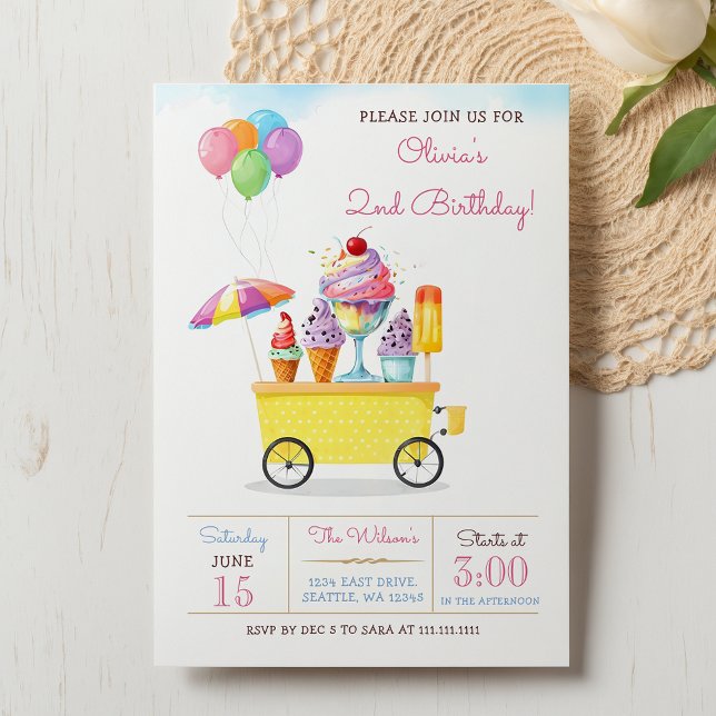 Niedliche Eiscreme Truck Geburtstag Einladung (Cute Ice Cream Truck Birthday Invitation)