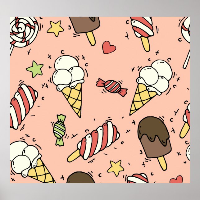 Niedliche Eiscreme und Lollipops: Nahtlos Poster (Vorne)