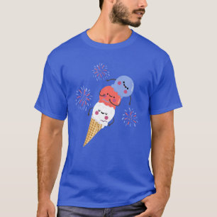 Niedliche Eiscreme US-Flagge Farbe 4th July Waterc T-Shirt
