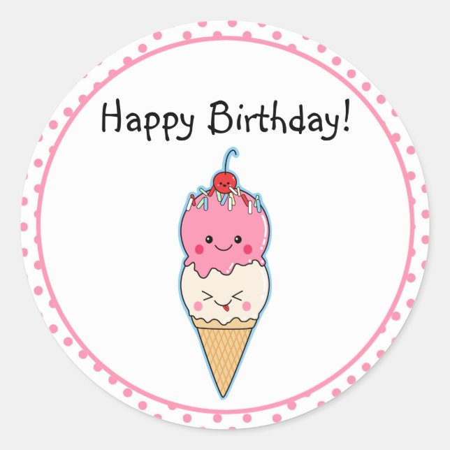 Niedliche Eiscreme zum Geburtstag Runder Aufkleber (Vorderseite)