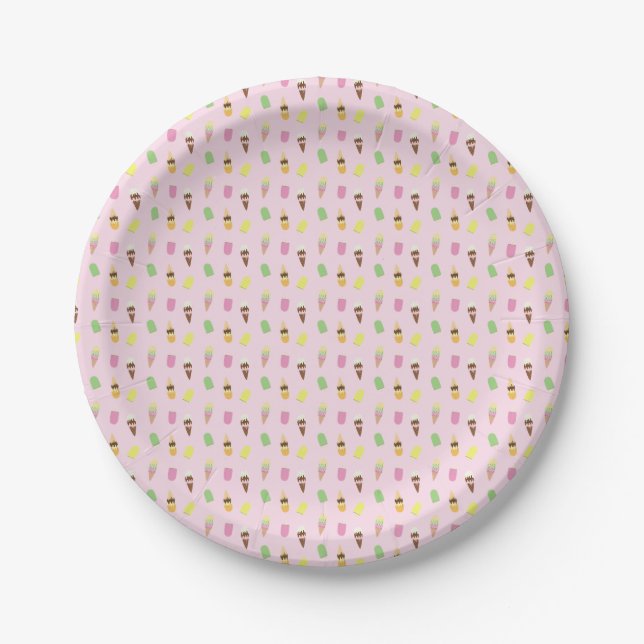 Niedliche Eiscremekonen, rosa Eisblöcke Pappteller (Vorderseite)