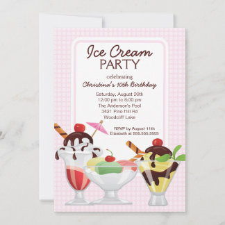 Niedliche Eiskrem Sonntag Geburtstagsparty Einladung