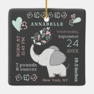 Niedliche Elefant Birth Stats Baby's First Christm Keramikornament