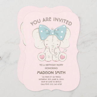 Niedliche Elefant Blue Bow Geburtstagsparty Einlad Einladung