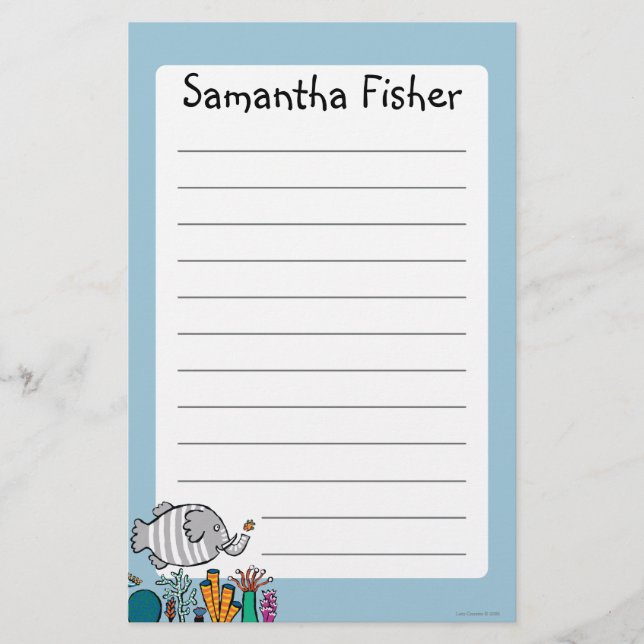 Niedliche Elefant-Fisch-Szene mit Koralle Briefpapier (Vorderseite)