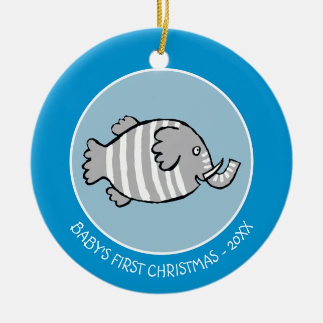 Niedliche Elefant-Fisch-Szene mit Koralle Keramik Ornament (Vorne)