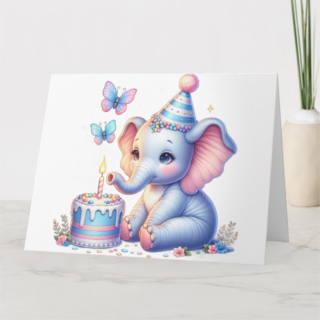 Niedliche Elefant Happy Birthday Card Karte (Vorderseite)