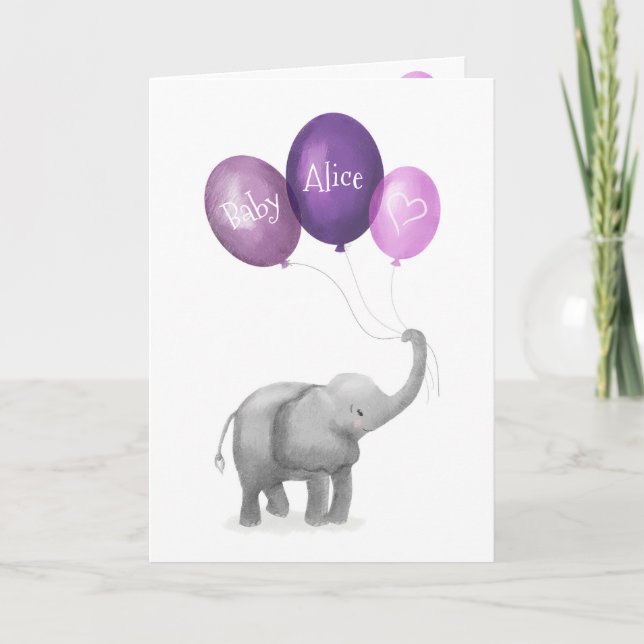 Niedliche Elefant New Baby personalisiert card (li Karte (Vorderseite)