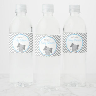 Niedliche Elefant Zickzack Light Blue Baby Dusche Wasserflaschenetikett