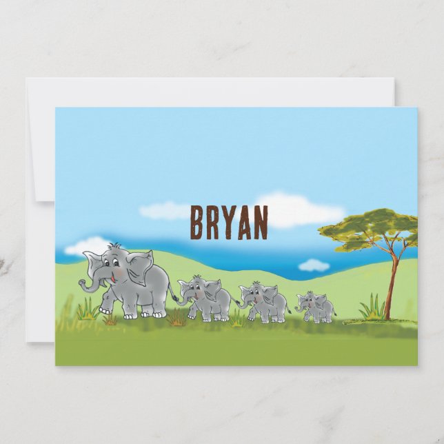 Niedliche Elefanten - Afrika Savanne | Einladung (Vorderseite)