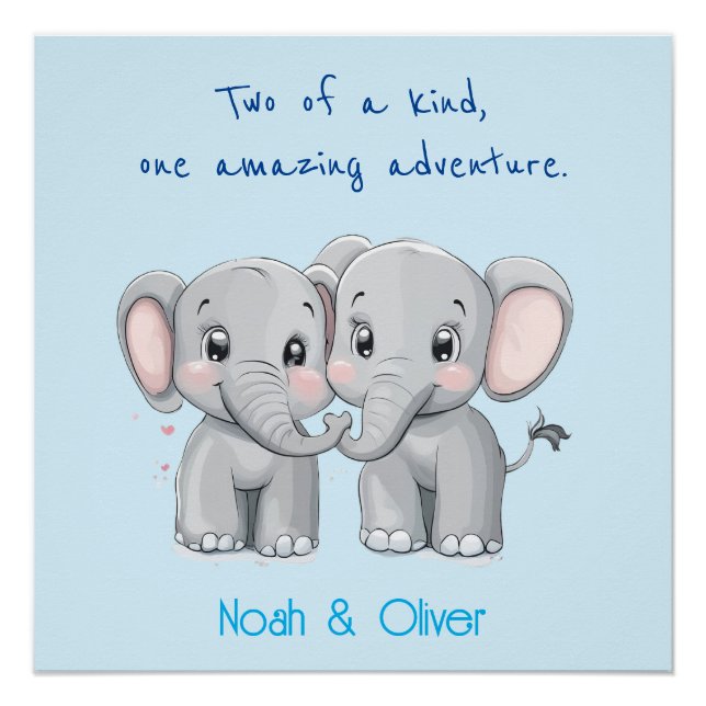 Niedliche Elefanten-Plakat für ZwillingsKinderzimm Poster (Vorderseite)