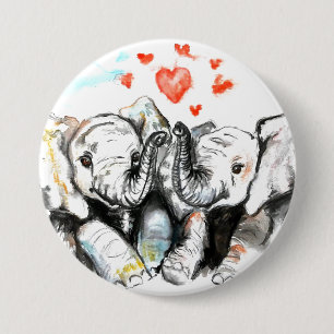 Niedliche Elefanten Romantische Liebe - Aquarellma Button